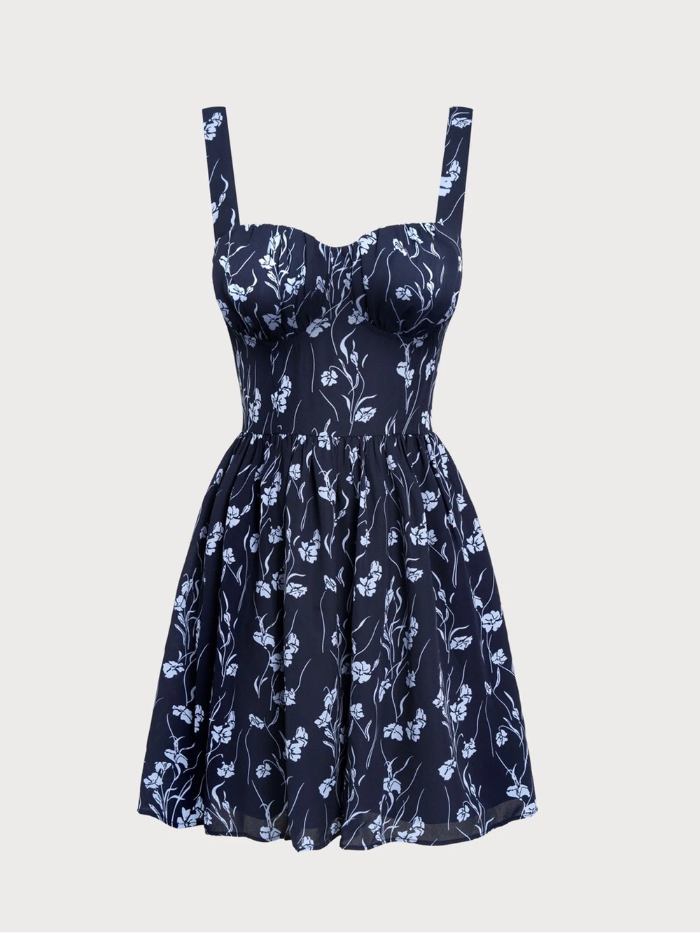 NWT Rihoas Navy Blue Floral Sweetheart Neck Mini Skater Dress Size Medium - Picture 5 of 11